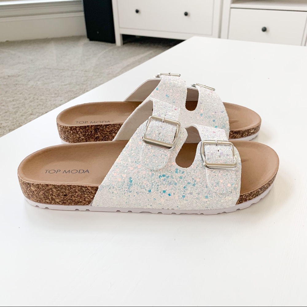 Top Moda White Glitter Buckle Sandals Mars-1
